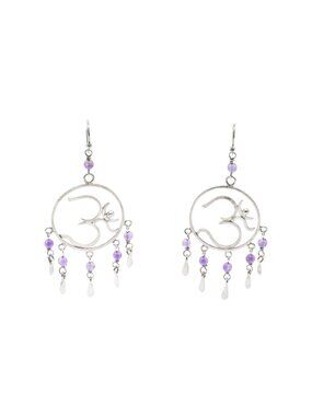 Dreamcatcher Om Sterling Silver Amethyst Dangle Earrings 2.75 Inches